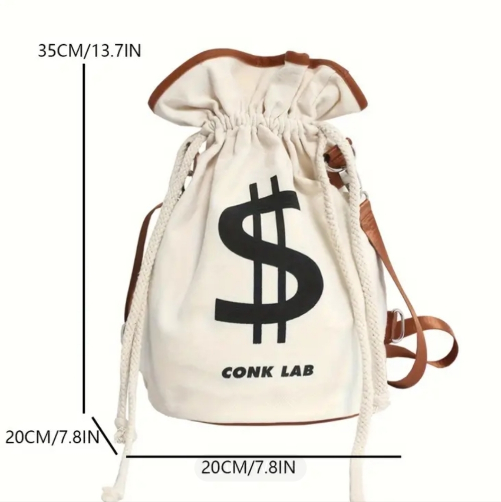 Cream Drawstring Backpack with Dollar Sign - Picture 4 of 4